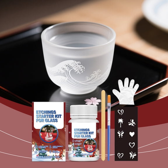 Glass Frosting & Etching Kit – Complete DIY Set with Stencils, Gloves & Tools, Create Decorative Designs on Glass Surfaces