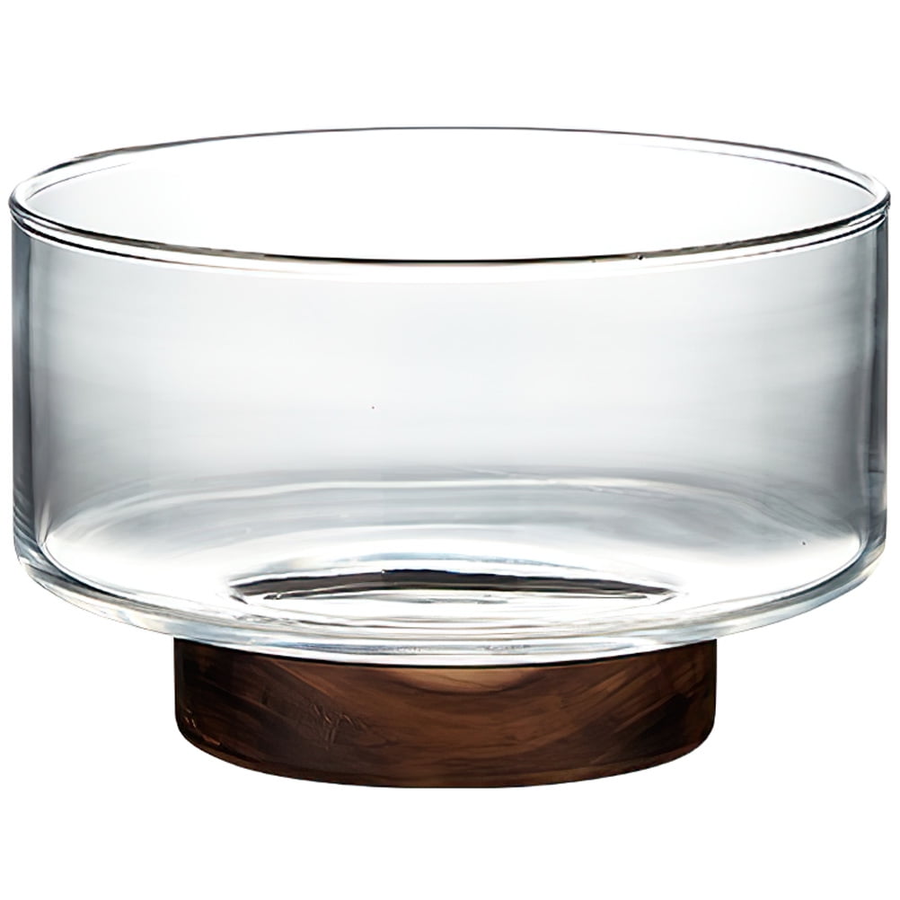 Glass Fruit Bowl Japanese Style Salad Container Snack Dessert Holder with Wooden Base