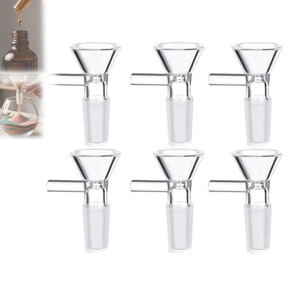 Glass Funnel 14mm, 6/12 Packs Glass Funnel with Handle, Multipurpose Clear Glass Funnels for Filling Bottles, Oils DIY Crafts with Cleaning Brushes