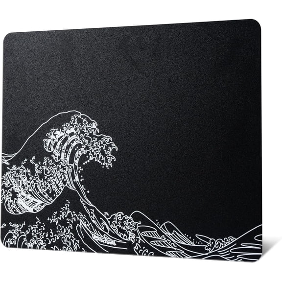 Glass Gaming  Pad, Black Kanagawa Hard Mousepads for Gaming,Professional Large  Mat 410mm*310mm, Special Glass Surface with Improved Precision and Speed