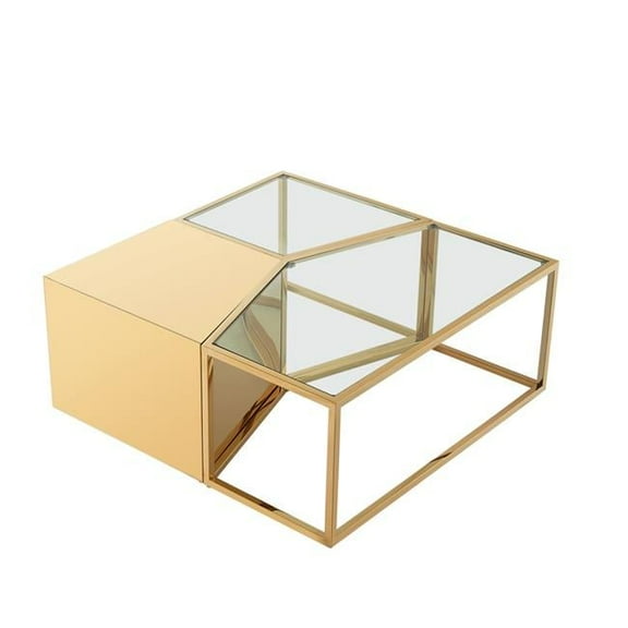Glass Geometric Mirrored Bunching Coffee Tables, Gold - Set of 3