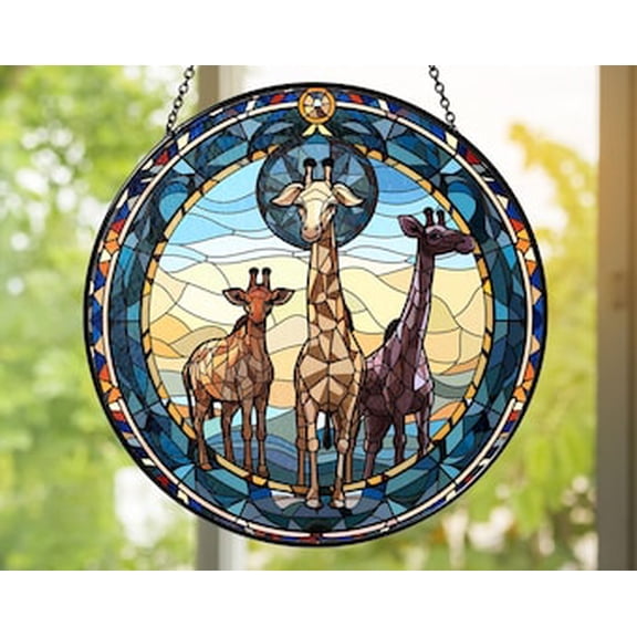 Glass Giraffe Family Suncatcher: African Safari Window Art, 3.5 in