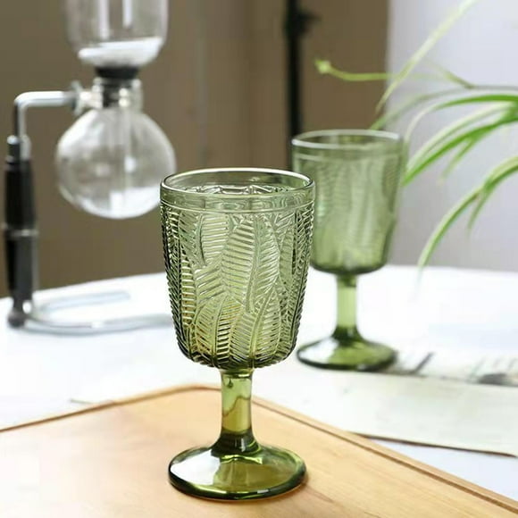 Glass Goblet Glass Beverage Glasses Embossment Texture for Christmas Green
