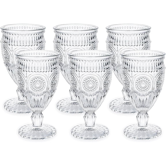 Glass Goblets Set of 6, 10 oz Embossed Water & Glasses