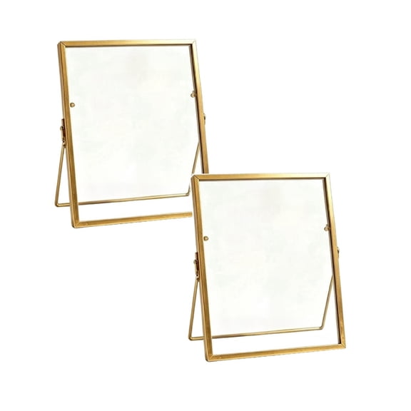 Glass Gold Photo Frame 2 Pack, Metal Floating Picture Frame Double Glass for Tabletop Display, Modern Desk Shelf Photo Holder for Wedding and Home Decor, Gold Finish Frame, 3.93" x 5.91"