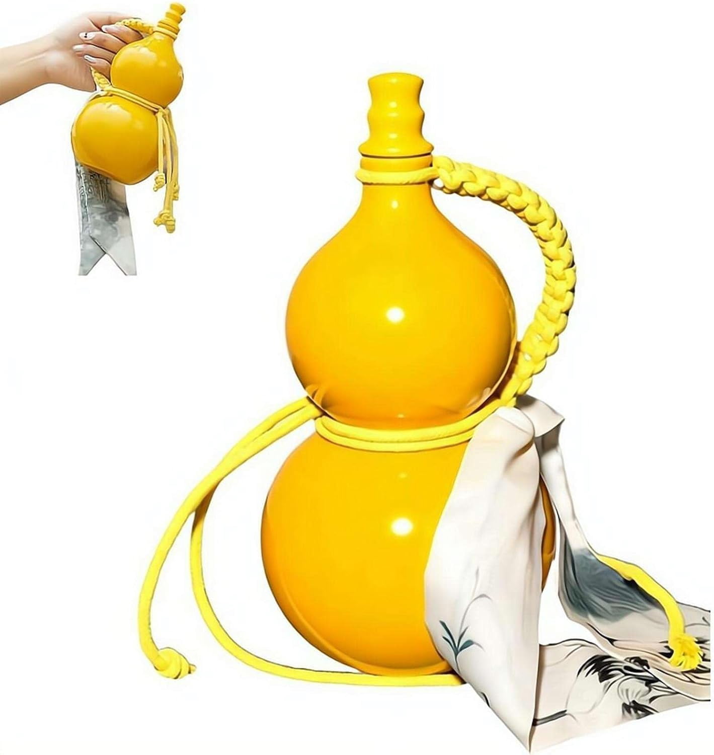 Glass Gourd Water Bottle, Chinese Drinking Gourd Bottle, Leak Proof Beverage Bottle with Tassel, Portable Sports Water Bottle for Outdoor Home Decor (Brown)