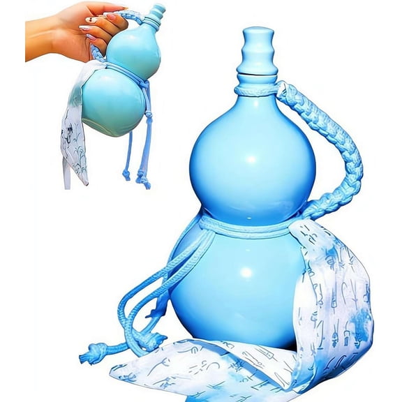 Glass Gourd Water Bottle, Chinese Drinking Gourd Bottle, Leak-Proof Beverage Bottle with Tassel, Portable Sports Water Bottle for Outdoor and Home Decoration(E)Q