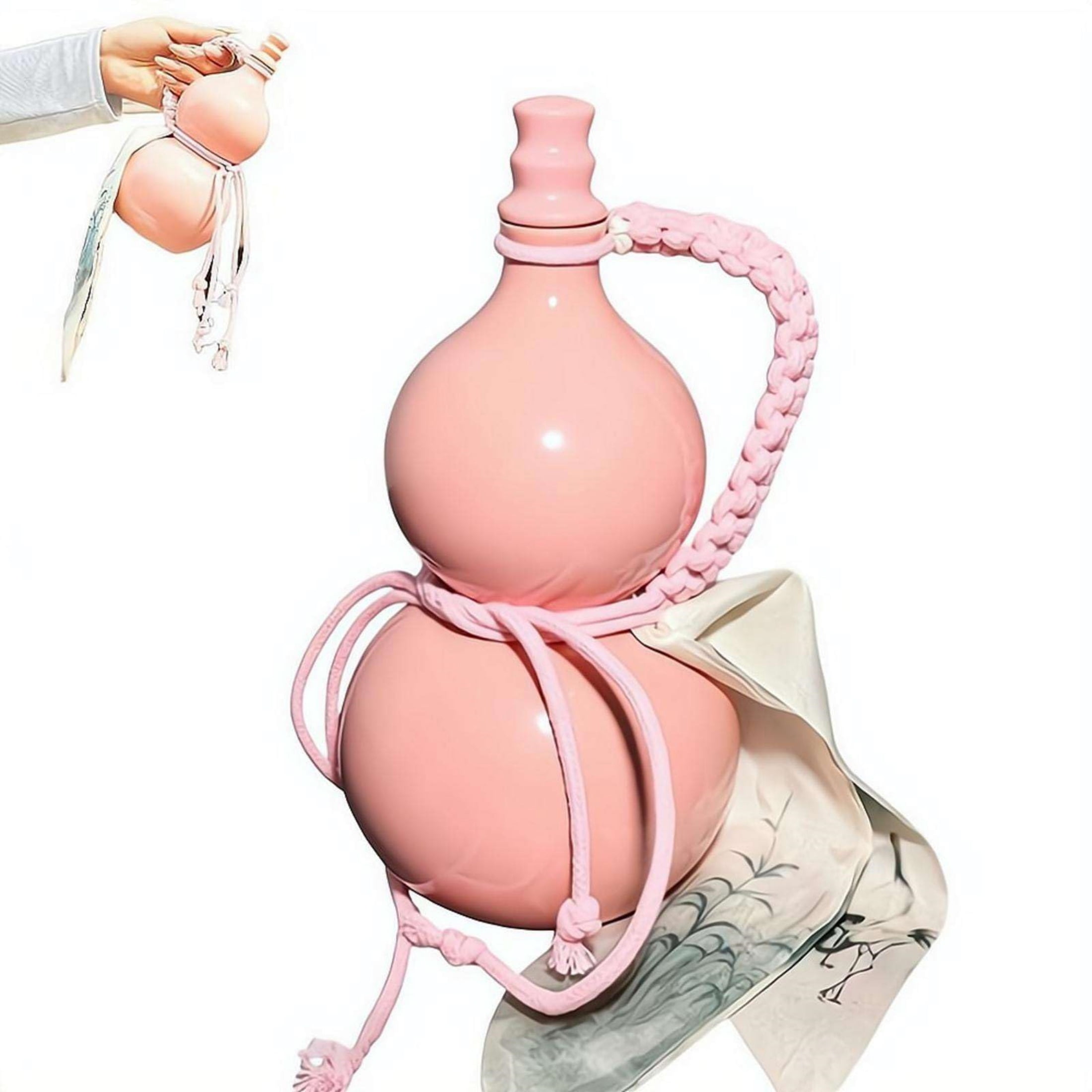 Glass Gourd Water Bottle with Tassel, Decorative Cultural Drinkware for Home Decor - Pink