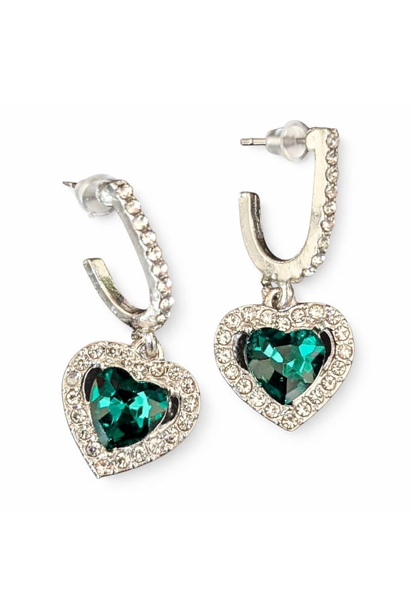 Green Heart Drop Earrings for Women  Emerald Crystal Rhinestone Dangle Earrings, Gold Tone Statement Jewelry