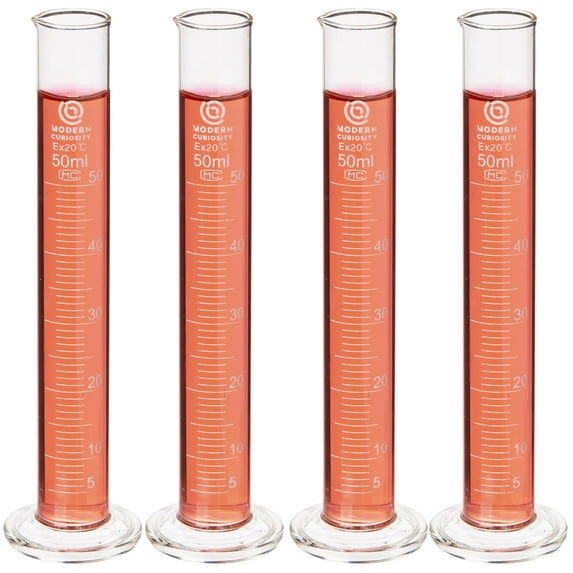 Glass Graduated Cylinders - Education & Research Equipment for Industrial & Academic Labs - Borosilicate Glass Measuring Cups - Science Laboratory & Chemistry Classroom Supplies (50mL, 4-Pack)`