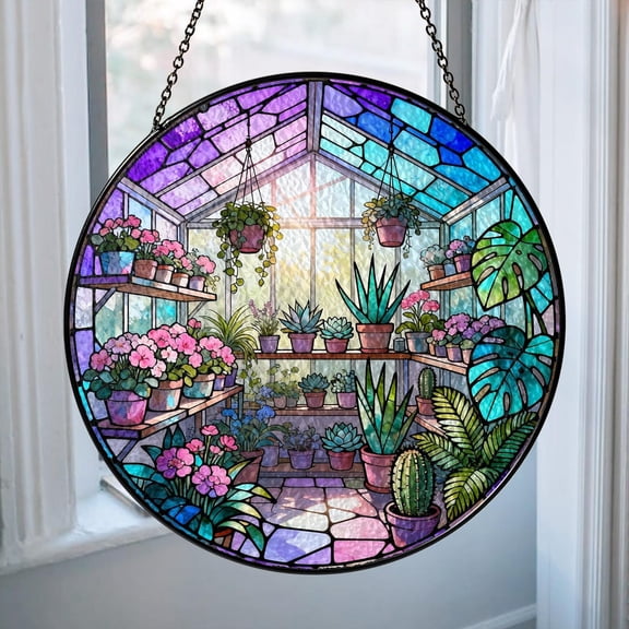 Glass Greenhouse Garden Suncatcher, Window Hanging Plant Lover, 3.5 in