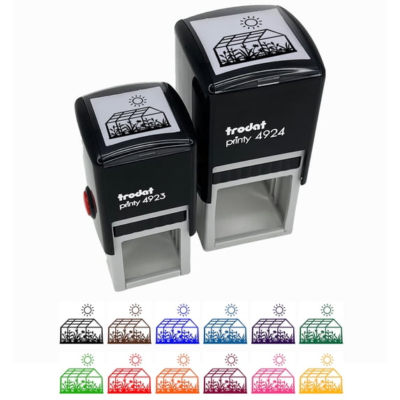 Glass Greenhouse with Sun and Plants Self-Inking Rubber Stamp Ink Stamper - Purple Ink - Small 1 Inch