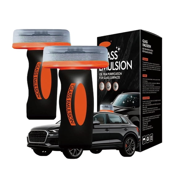Glass Guard Cleaner, Car Window Cleaner with Handle Applicator, Glass Emulsion Cleaner for Car Windshield, Household Glasses Cleaning Board and Oil Film Removal Lotion(2Sets)