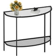 thumbnail image 1 of Glass Half Moon Console Table 2 Tier Narrow Entryway Table with Black Metal Frame, Modern Sofa Table Small Entryway Table, Easy to Assemble, 1 of 7