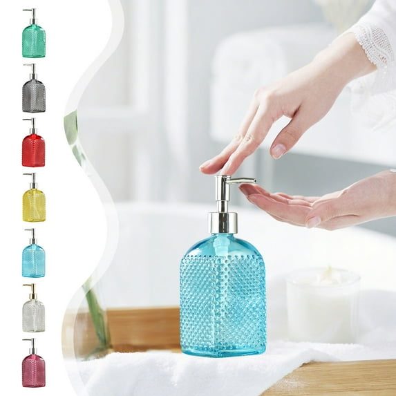 Glass Hand Soap Dispenser Refillable Bottle | Multi-Color Options | Leak-Proof Bathroom Lotion Container | 300g Durable Glass | 7.68x2.95inch | 1 Piece | Space-Saving Design | For Soap, Shampoo