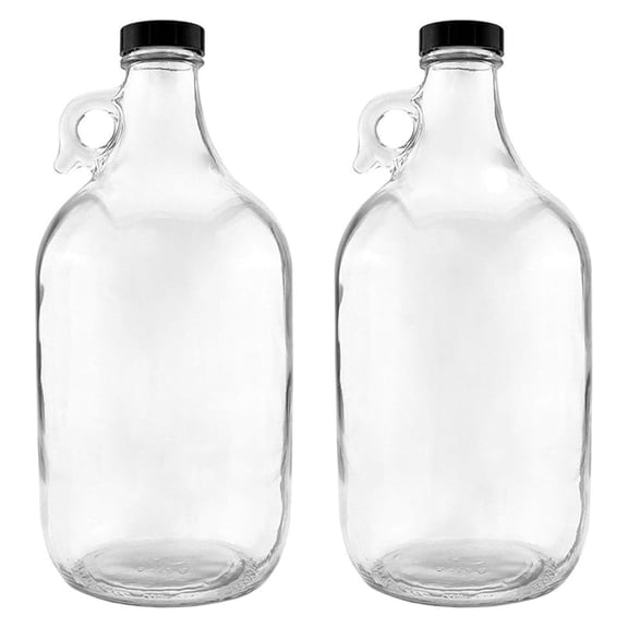 Glass Handled Jugs, Half-Gallon, Clear, Pack of 2