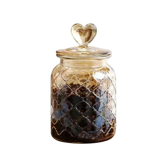 Glass Heart Jar, Airtight Seal Storage Container, Amber-Tinted Transparent Glass Jar for Tea, Candy, Sea Salt, Kitchen & Pantry Decor