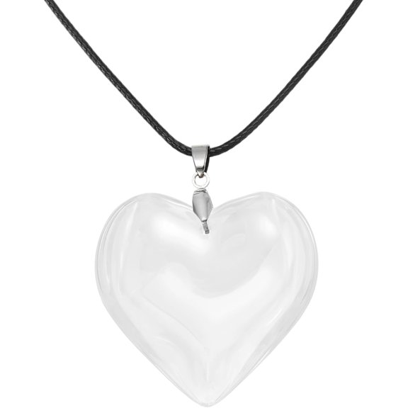 Glass Heart Shape Pendant Necklace,Waxed Thread Chain Love Charms Necklace