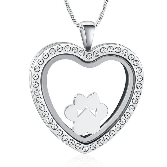 Glass Heart Urn Ashes Necklace for Women Cremation Jewelry with Paw Print Charm Ashes Keepsake Necklace for Pet Cat Dog Memorial rn Pendants Jewellery
