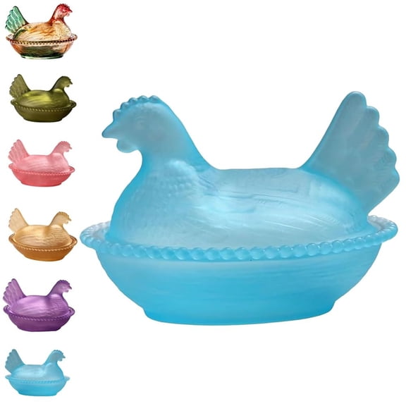 Glass Hen on Nest Candy Dish with Lid, 2026 New Crystal Glass Chicken Pastoral Candy Bowl, Creative Chicken Dessert Snacks Plate for Home Office Tabletop Decor Kitchen Candy Jars
