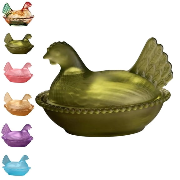 Glass Hen on Nest Candy Dish with Lid, 2026 New Crystal Glass Chicken Pastoral Candy Bowl, Creative Chicken Dessert Snacks Plate for Home Office Tabletop Decor Kitchen Candy Jars