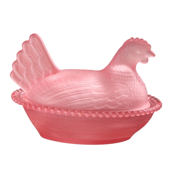Glass Hen on Nest Candy Dish with Lid, Multi-color Hen-Shaped Crystal Glass Bowl for Candy, Snacks, Desserts, Fruit, Retro Pastoral Tabletop Decor for Home Kitchen Office Display,Pink