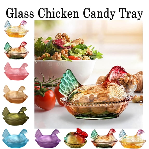 Glass Hen on Nest Candy Dish with Lid, Vintage Chicken Shaped Crystal Candy Bowl and Cookie Jar, Rural Farmhouse Tabletop Snack Holder for Desserts, Chocolates, Nuts, Home Kitchen Decor, HAODEJW