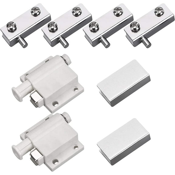 Glass Hinge Set, 2 Set Adjustable Frameless Glass Door Pivot Hinges & Single Door Magnetic Touch Latch with Cabinet Iron Hinge Clamp, Fit for 3-6mm Free-Swinging Glass Door