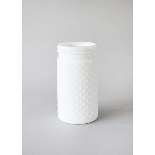 Glass Hobnail Jar in White 7.5" Tall