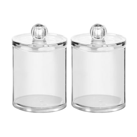 Glass Holder Dispenser for Bathroom - Clear Canister Jar for Cotton Swabs, Balls, Pads, Floss Picks, Small Containers for Makeup Storage and Organization