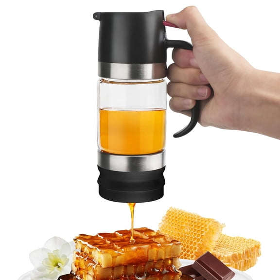 Glass Honey Dispenser,10 OZ Honey Pot with Handle,No Drip Honey Container Jar,Maple Syrup Dispenser,Ideal for Honey and Syrup,White base