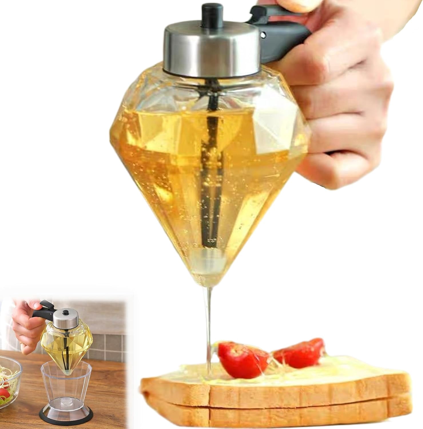 Glass Honey Dispenser: 200ML No Drip Honey Dispenser with Stand, Maple Syrup Dispenser, Honey Jar Container Holder Dispenser, Honey Squeeze Bottle Honey Pot for Coffee or Tea