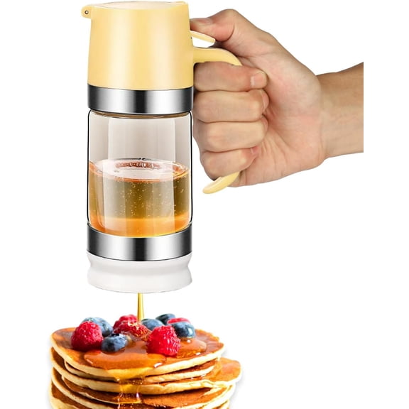 Glass Honey Dispenser No Drip, Maple Syrup Dispenser for Coffee, , Pancake, Yellow (9 OZ, 1 Pack) U01