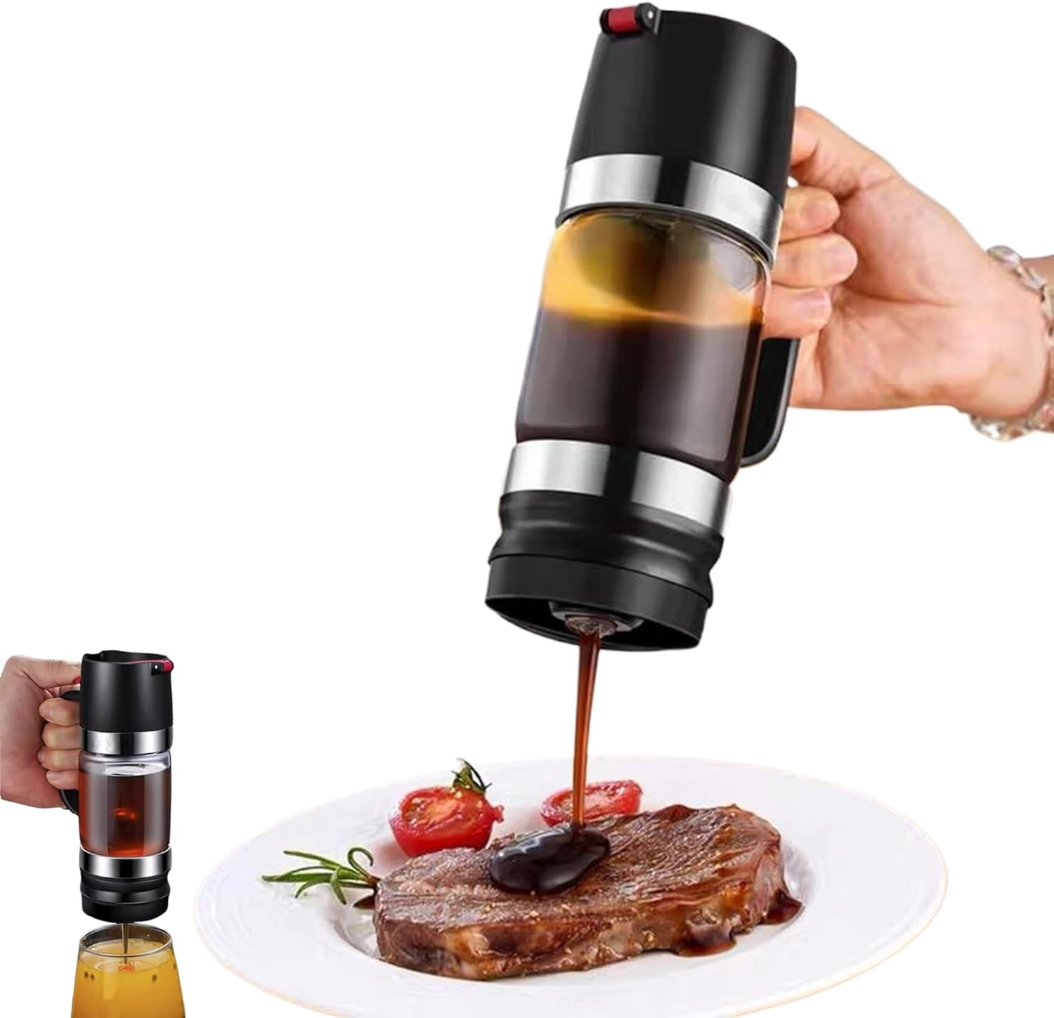 Glass Honey Dispenser Pot: 9 OZ Honey Dispenser No Drip with Handle, Maple Syrup Dispenser, Durable Clear Honey Jar with Silicone Base, Honey Pot for Coffee or Tea (Black)