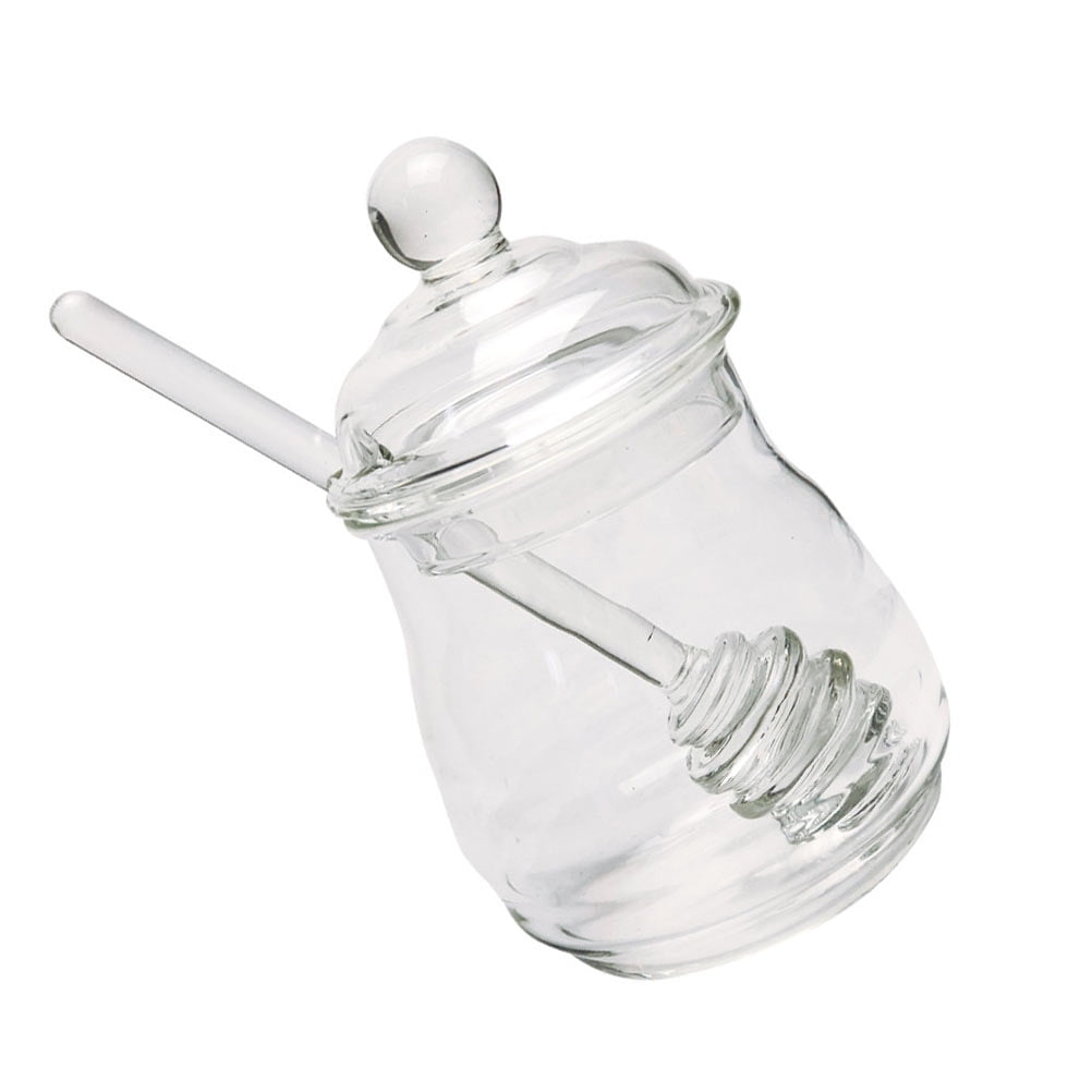 Glass Honey Jar 2 Sets Transparent Storage Container Syrup Stirring Rod Dispenser
