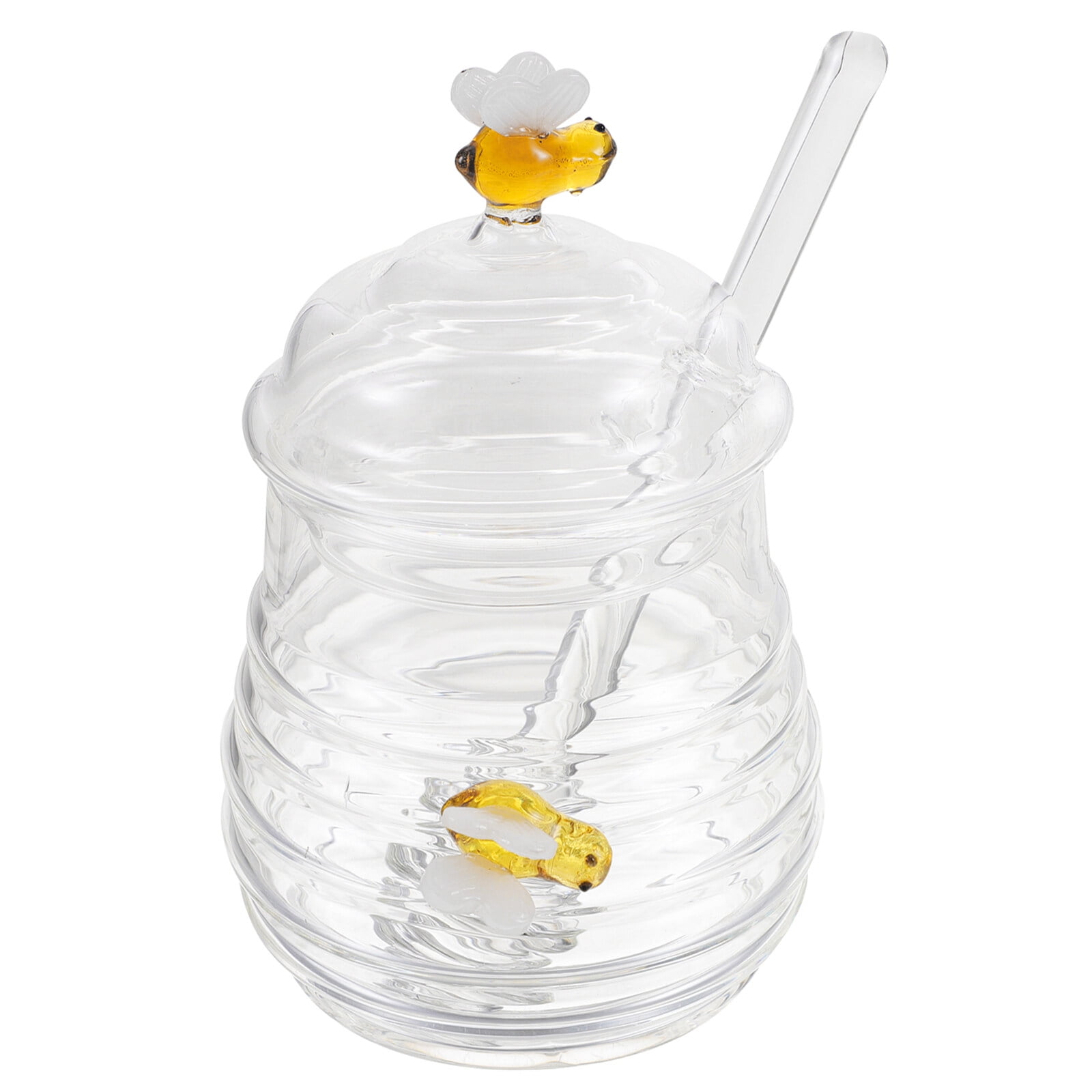 STRANDCHIC Clear Glass Honey Jar with Dipper Stick and Lid for Kitchen Storage and Dispensing