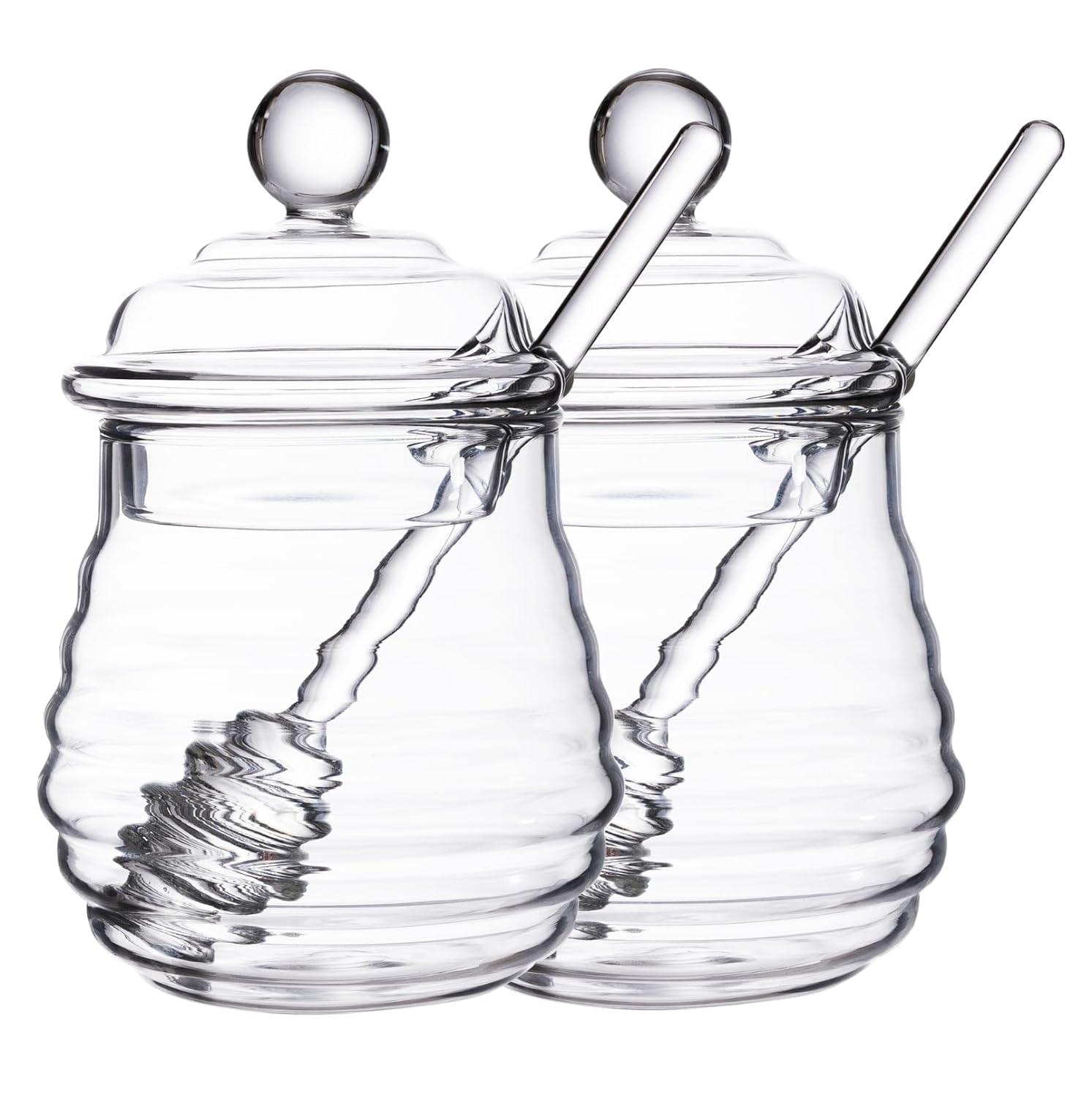 Glass Honey Jar with Dipper Stick, Beehive Honey Pot Containers with