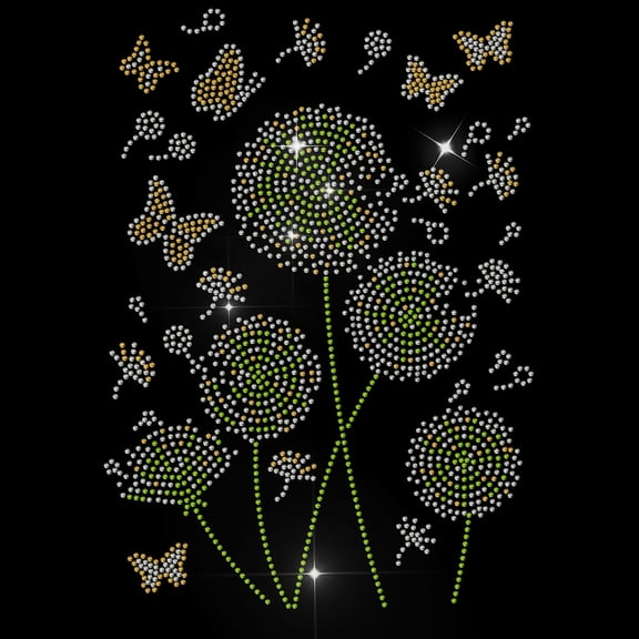 Glass Hotfix Rhinestone Iron on Appliques Costume Accessories for Clothes Bags Pants Dandelion 297x210mm for DIY