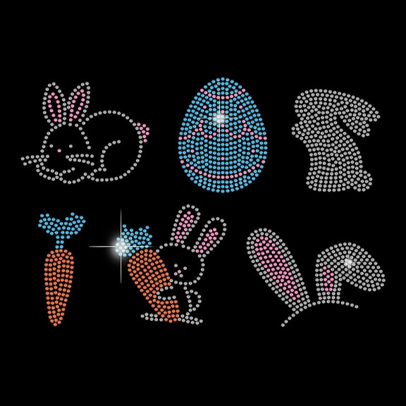 Glass Hotfix Rhinestone Iron on Appliques Costume Accessories for Clothes Bags Pants Easter Rabbit 297x210mm for DIY