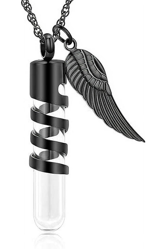 Glass Hourglass Cremation Jewelry for Ashes Container Vial Urn Necklace Pendant Angel Wings Human Pet Cylinder Bottle Memorial Cremation Jewelry for Women Men