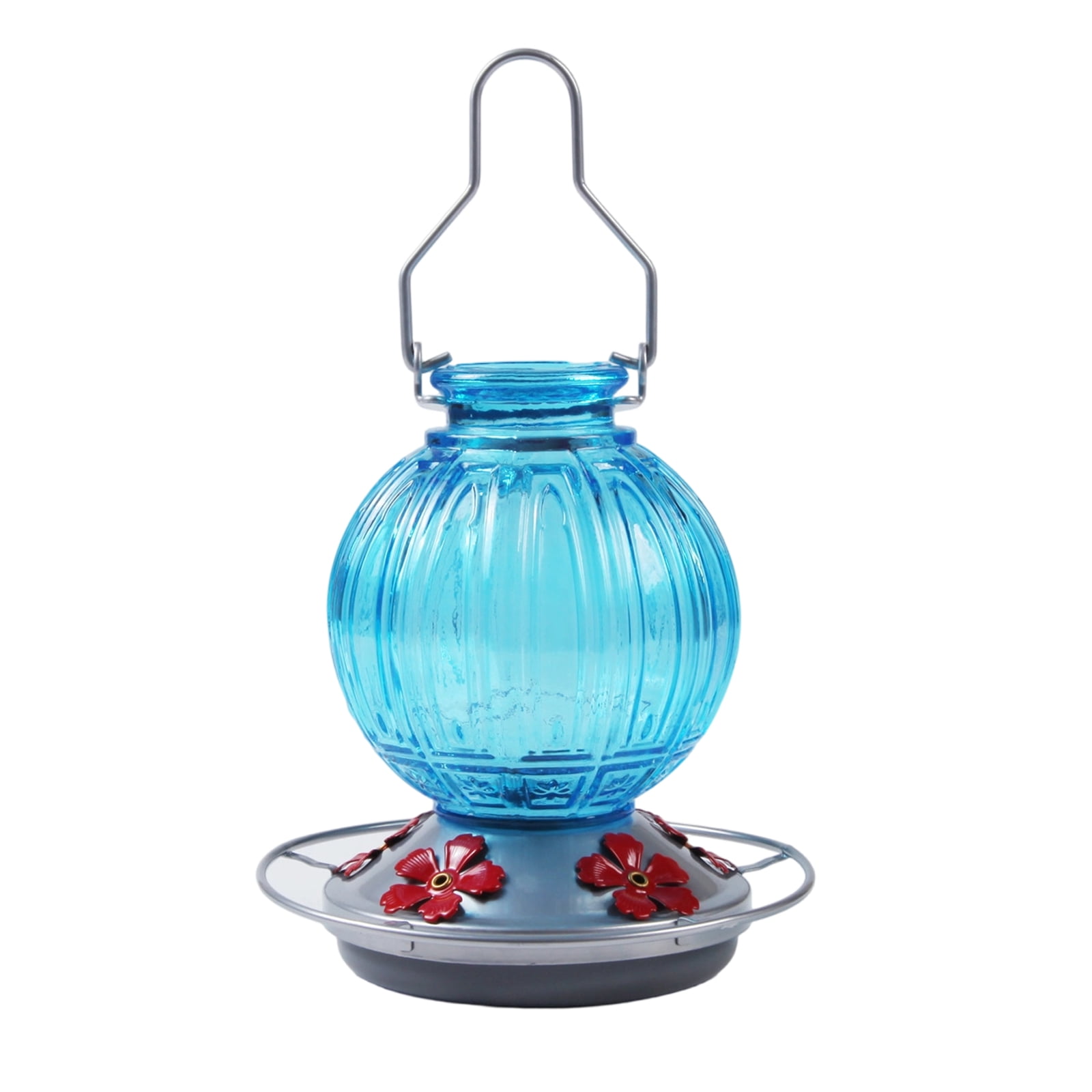 Glass Hummingbird Feeder for Outdoors Hanging, 26Oz Humming Bird Nectar Feeders with Perch & 5 Flower Feeding Ports, Leak Proof for Outside Garden Decor, Gifts for Women
