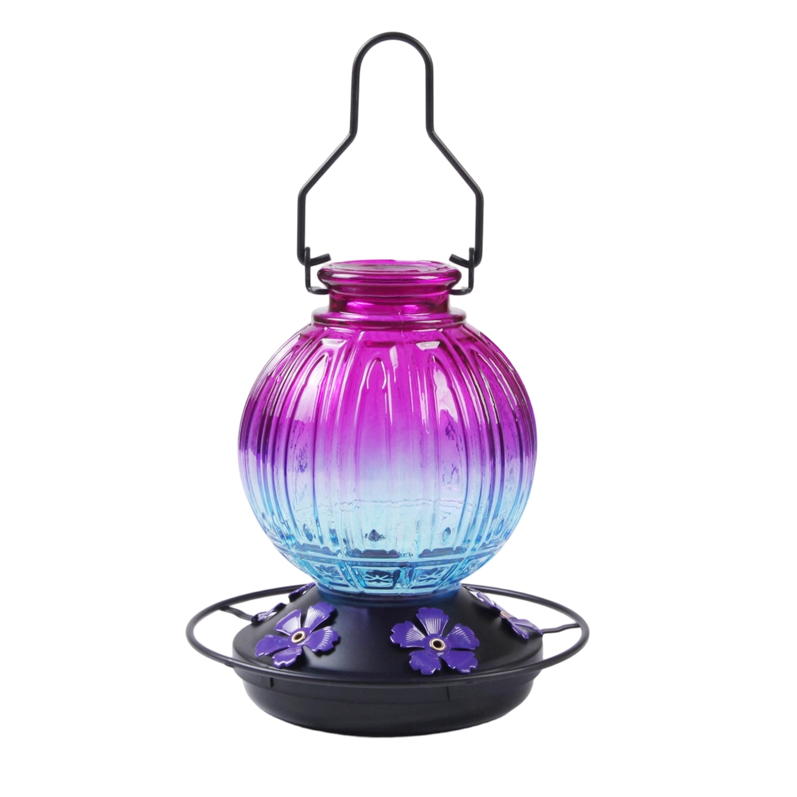 Glass Hummingbird Feeder for Outdoors Hanging, 26Oz Humming Bird Nectar Feeders with Perch & 5 Flower Feeding Ports, Leak Proof for Outside Garden Decor, Gifts for Women