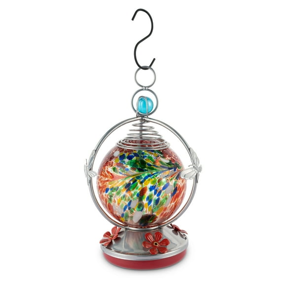 Glass Hummingbird Feeder - Red