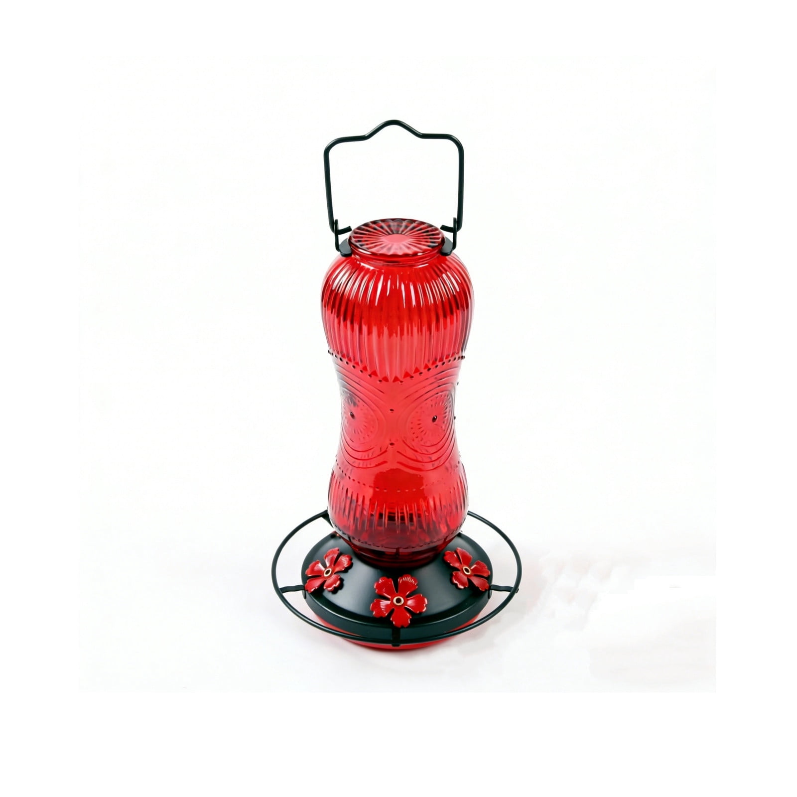 Glass Hummingbird Feeder Wide Mouth, Outdoor Hanging Red Nectar Feeder, 5 Port Garden Backyard Birdhouse, Easy Fill Clean Hummer Feeder, 12.6x6.1x6.1 Inches