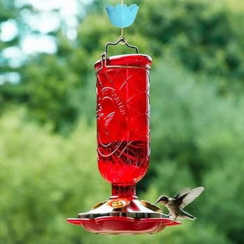 Glass Hummingbird Feeder for Outdoor Garden Yard, Large Wild Birds Feeders with 5 Feeding Ports, Leakproof Wide Mouth