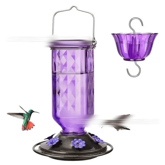 Texture Hummingbird Feeder for Outdoor Hanging, 24 Ounces, 6 Feeding Ports, Bird Nectar Feeder for Garden Décor, Ant Moat Included, Plastic