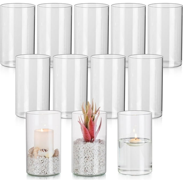 Glass Hurricane Candle Holder Set of 12, Cylinder Pillar Candle Holders