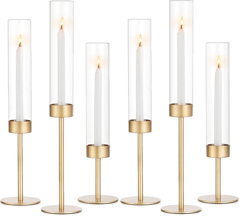 Glass Hurricane Candlestick Holders Gold - Romadedi Taper Candle Holder ...