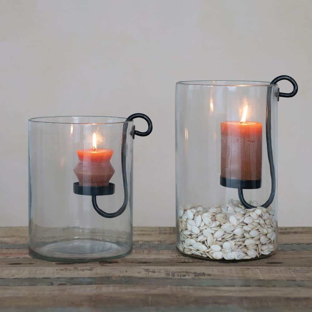 Glass Hurricane with Metal Candle Holder