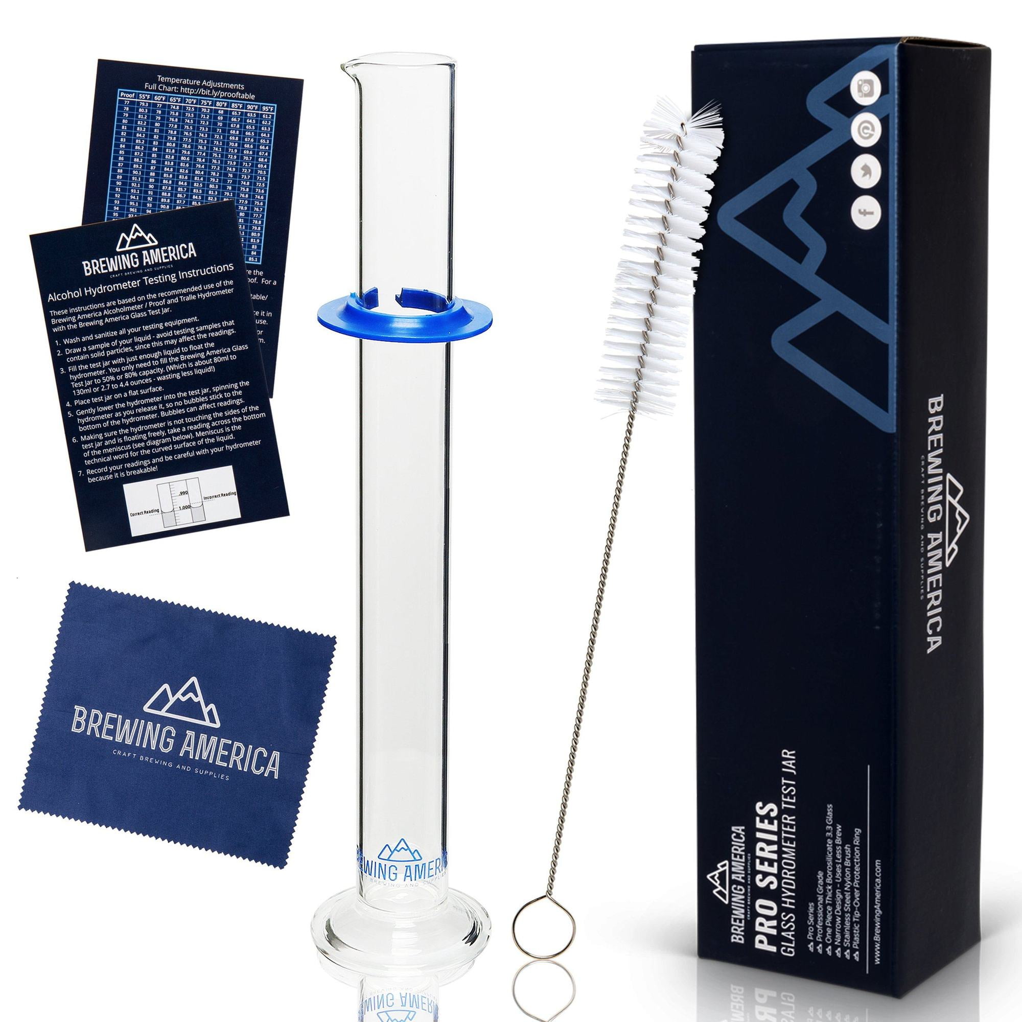Hydrometer Alcohol Meter Test Kit Distilled Alcohol American-Made 0-200 Proof Pro Series Glass Jar